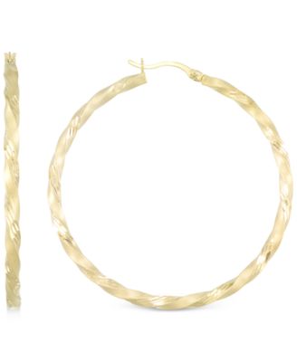 Macy's - Twisted Satin Finished Round Hoop Earrings in 14k Gold Over Sterling Silver or Sterling Silver