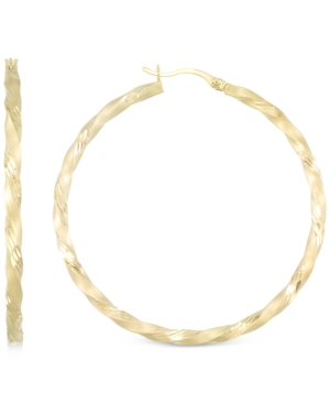 image of Twisted Satin Finished Round Hoop Earrings in 14k Gold Over Sterling Silver