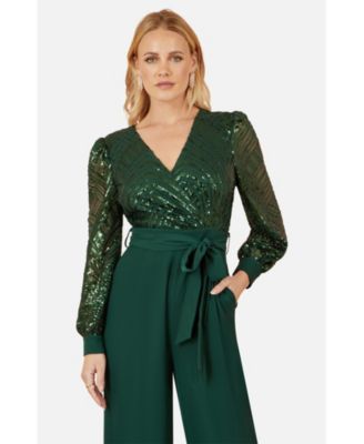 Women's Sequin Wrap Over Jumpsuit