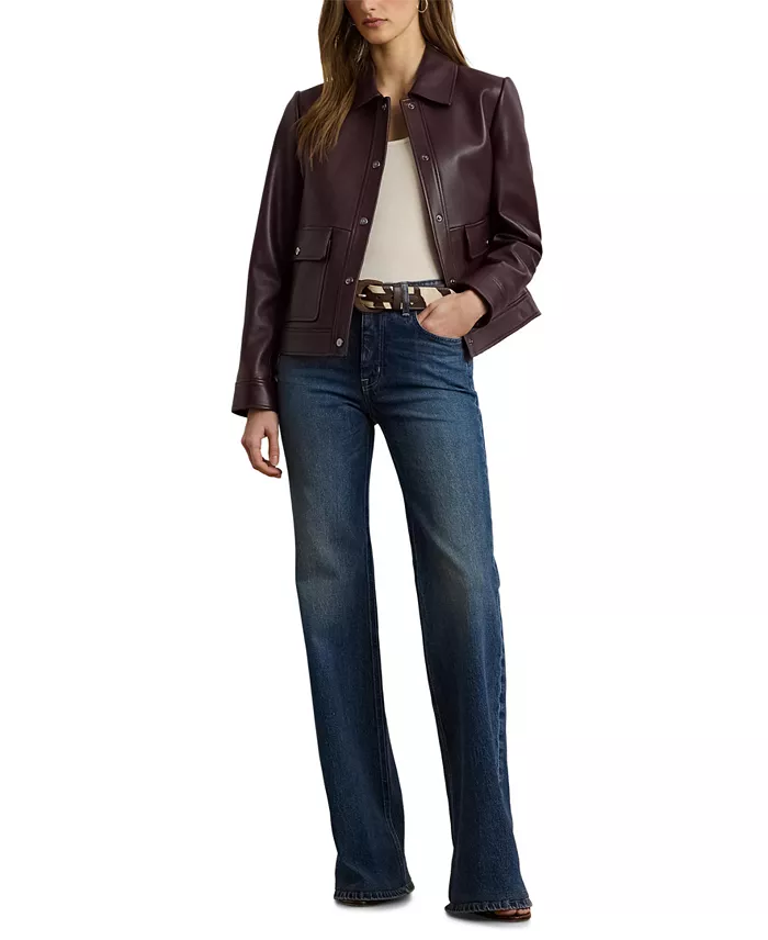 Women's Buttoned Leather Jacket - thumbnail 7