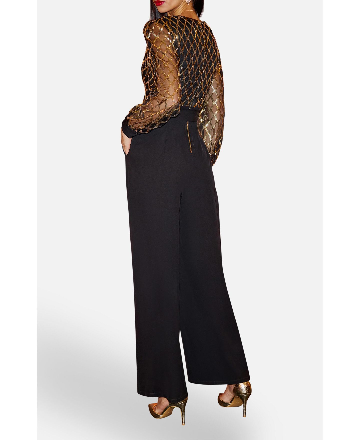 Женский комбинезон Yumi Sequin Wrap Over, цвет: Чёрный — фото 7