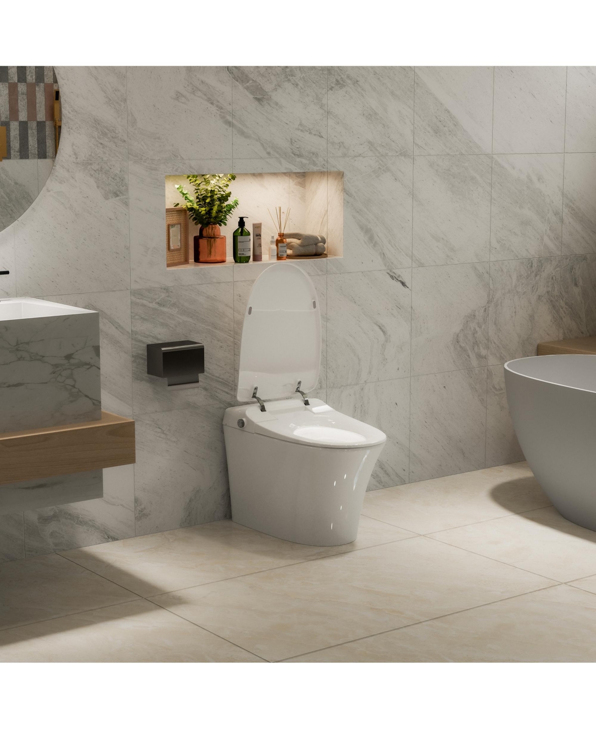 Casainc Luxury Smart Tankless Bathroom Fixture with Dryer and Warm Water,Heated Seat, Night Light, Kick/Blackout Flush