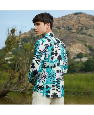Men's Sea Green Abstract Imprint Shirt