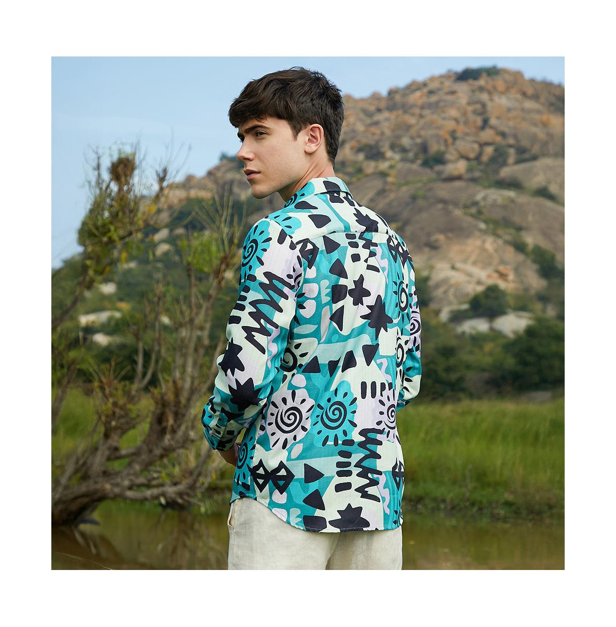 Campus Sutra Men's Sea Green Abstract Imprint Shirt