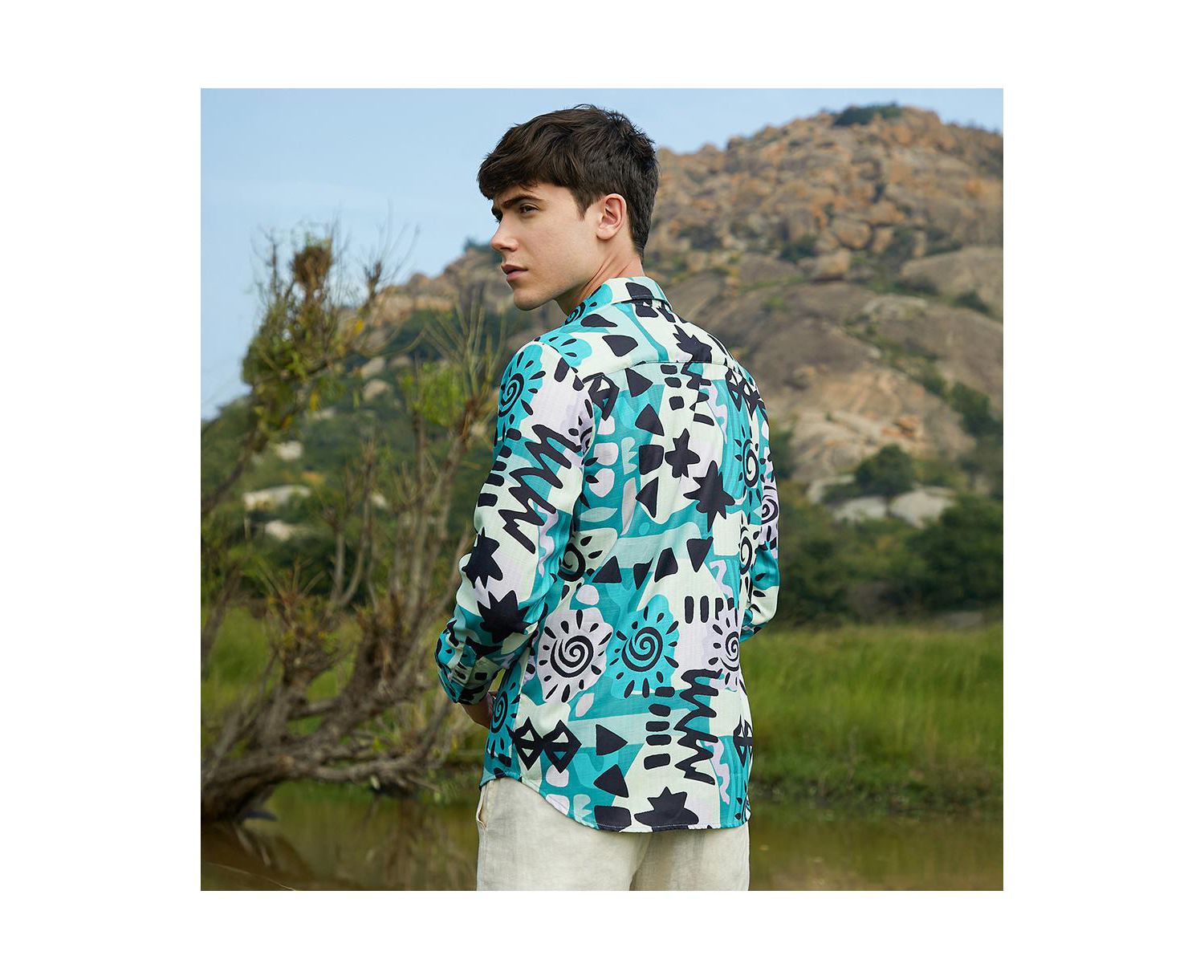 Men's Sea Green Abstract Imprint Shirt
