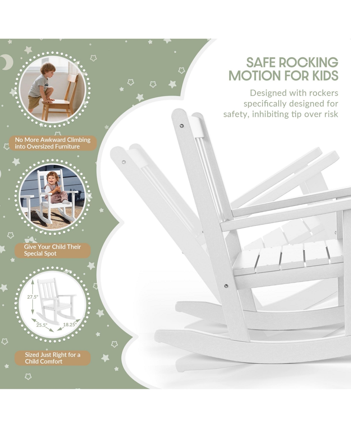 WestinTrends 3-Piece Kids Outdoor Rocking Chairs Set With Square Side Table