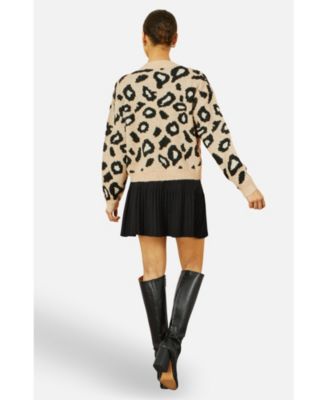 Women's Animal Print Intarsia Tie Front Cardigan