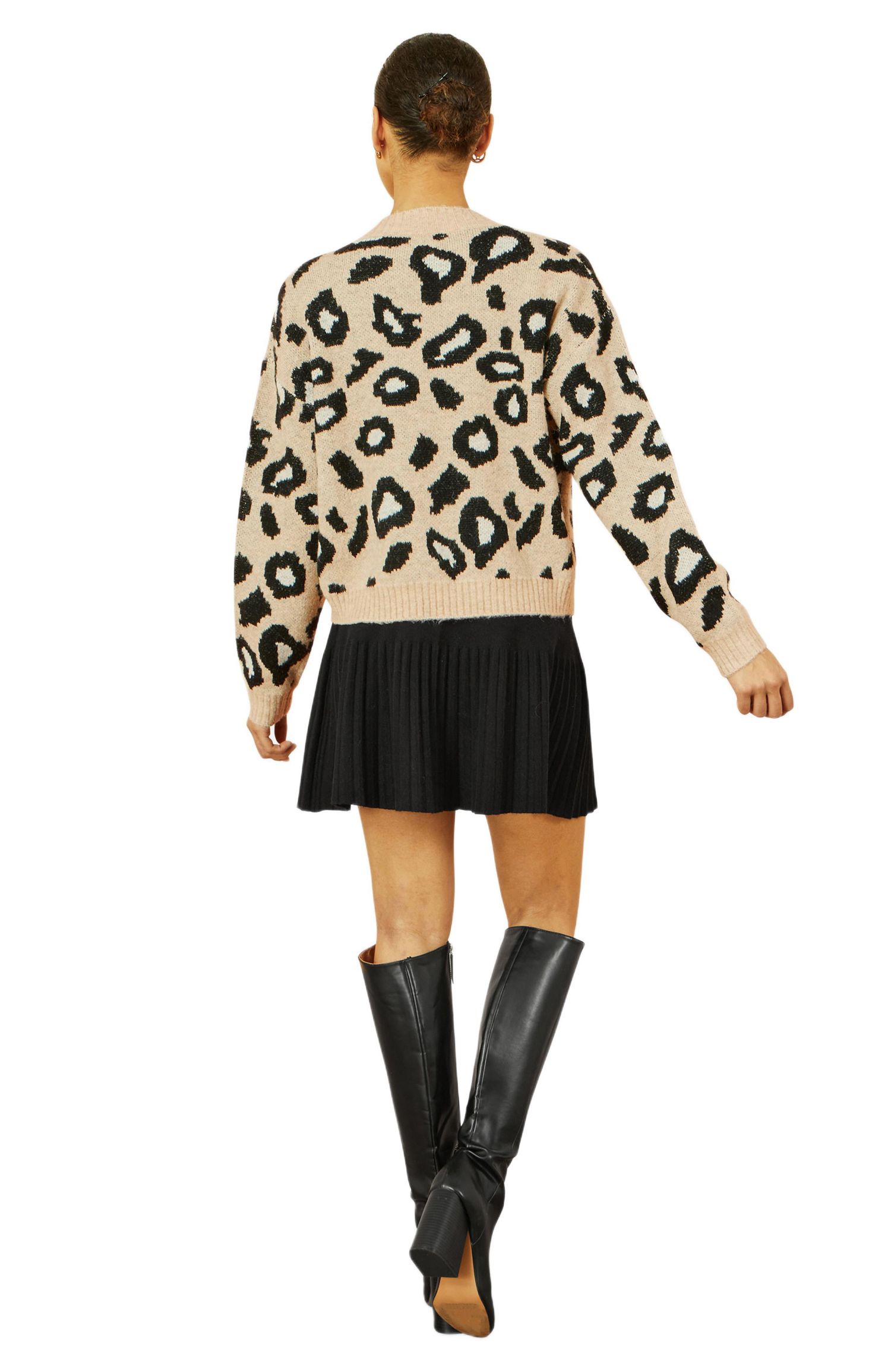Women's Animal Print Intarsia Tie Front Cardigan