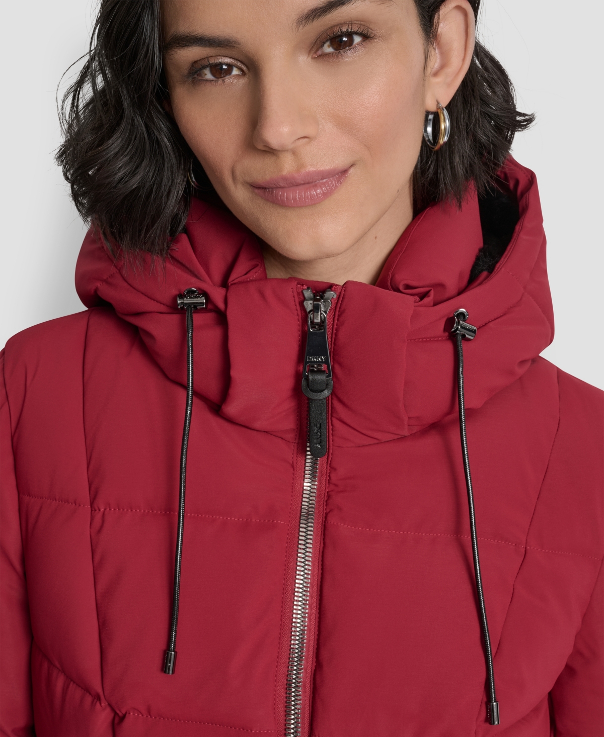Dkny Women's Belted Hooded Puffer Coat In Red
