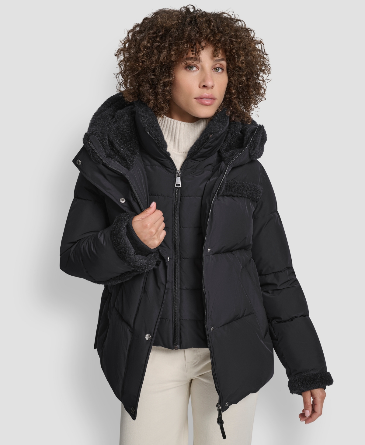 Dkny Women's Detailed Hooded Puffer Coat In Black