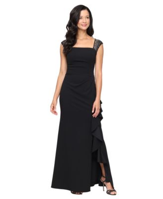 Alex Evenings - Petite Studded-Strap Waterfall-Ruffle Evening Gown