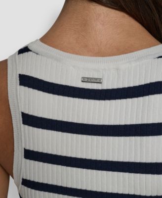 Women's Sleeveless Sequin & Stripe Scoop Neck Tank Top