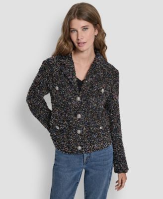 Women's Sequin Boucle Button -Front Jacket