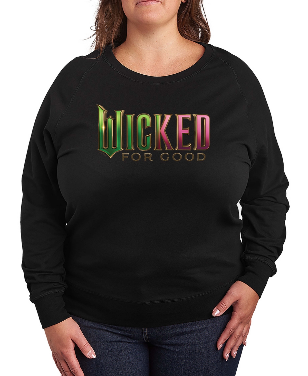 Hybrid Apparel Plus Size French Terry Long Sleeve Pullover Top In Black