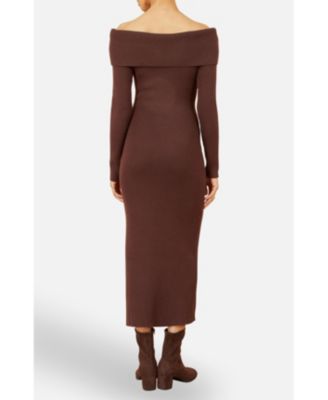 Women's Bardot Knitted Fitted Midi Dress