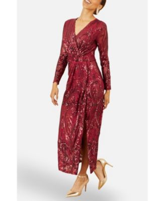 Women's Sequin Midi Long Sleeve Wrap Dress