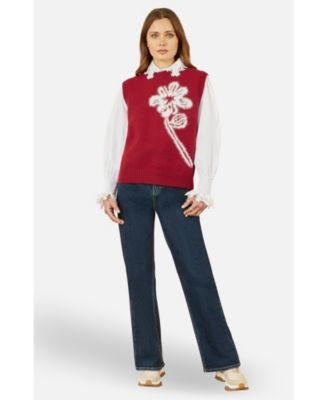 Women's Knitted Flower Sleeveless Sweater Vest