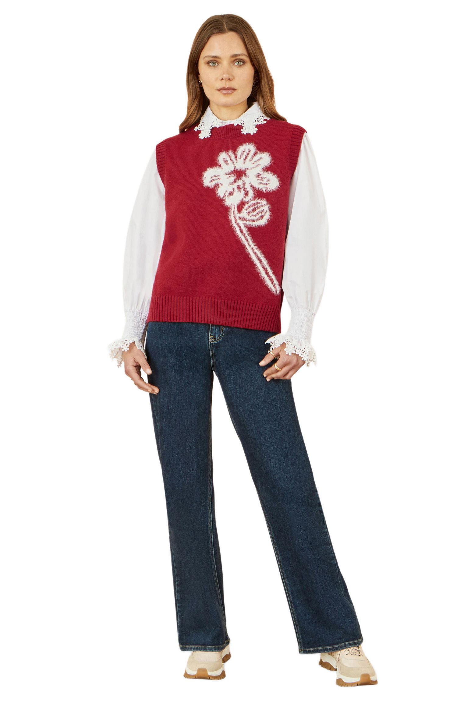Women's Knitted Flower Sleeveless Sweater Vest