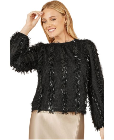 Женский топ Yumi Hanging Sequin Long Sleeve, цвет: Чёрный