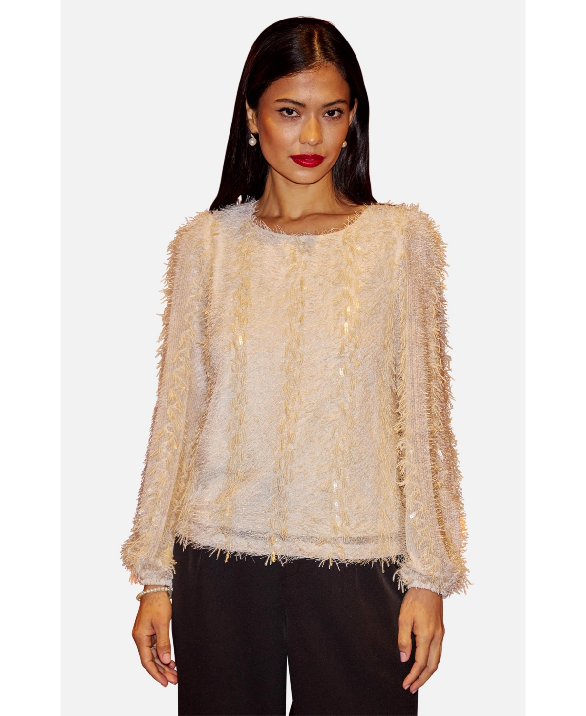 Yumi Women's Hanging Sequin Long Sleeve Top