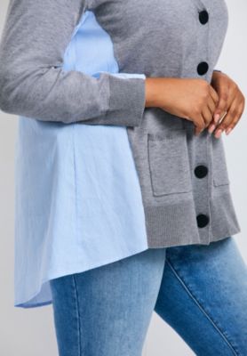 Women's Plus Size Ray Mix Media Button Sweater