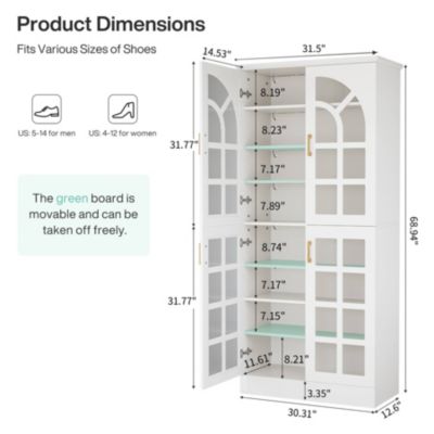 68.94" Tall Shoe Cabinet with Doors and Led Lights, 8-Tier Wooden Shoe Rack Organizer with Adjustable Shelves