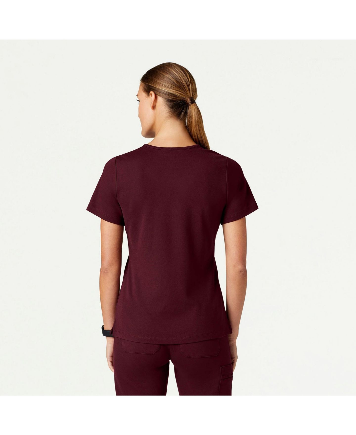 Женский топ Jaanuu Cesi 2-Pocket Slim Knit V-Neck Scrub, цвет: Бордовый — фото 4