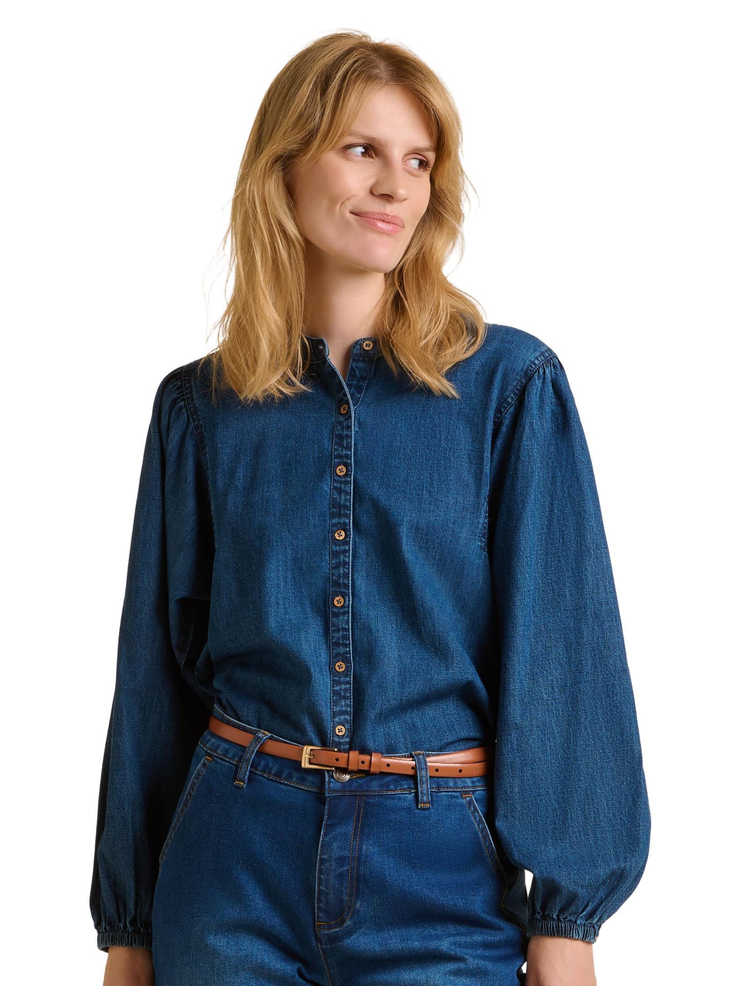 Women's Auri Long Sleeve Round Neck Denim Shirt