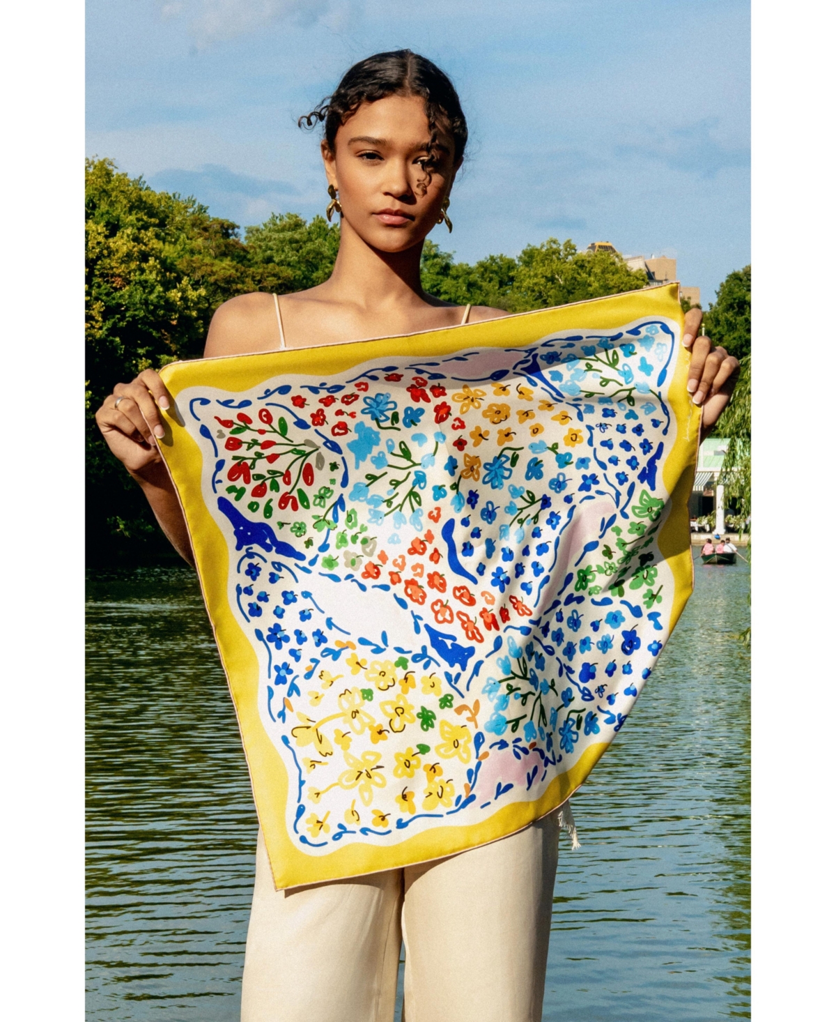 Jessie Zhao New York Women's Yellow Garden Double Sided Silk Scarf