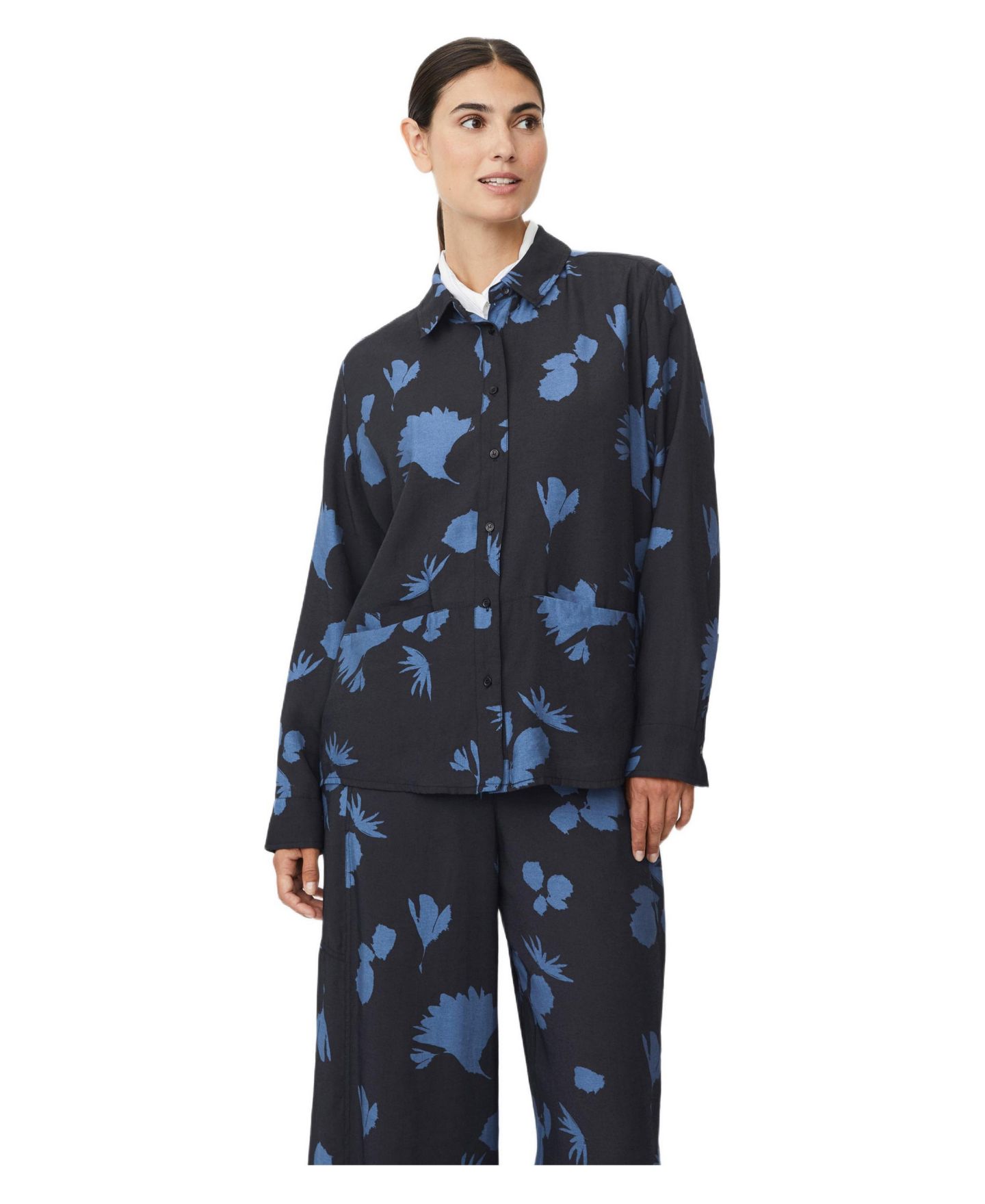 Женская рубашка Masai Copenhagen Inanne Long Sleeve Printed, цвет: Серый синий — фото 1