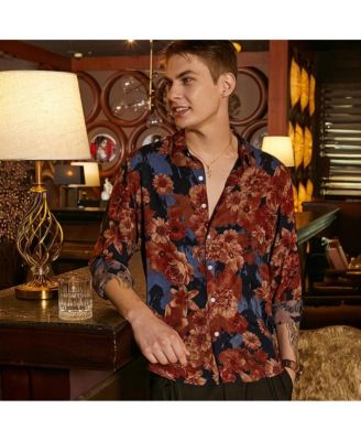 Men's Chocolate Brown & Midnight Black Floral Overlap Shirt