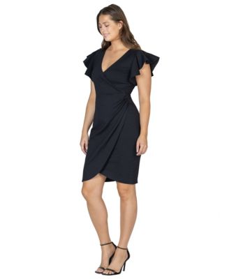 Petite V-Neck Ruffle Sleeve Knee Length Dress