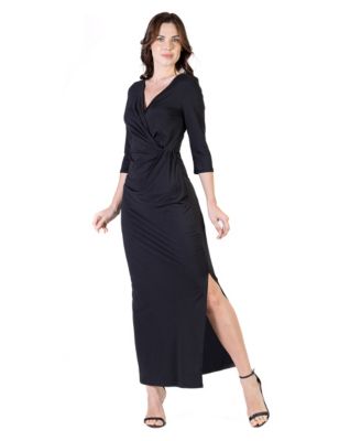 Petite Fitted V-Neck Side Slit Maxi Dress