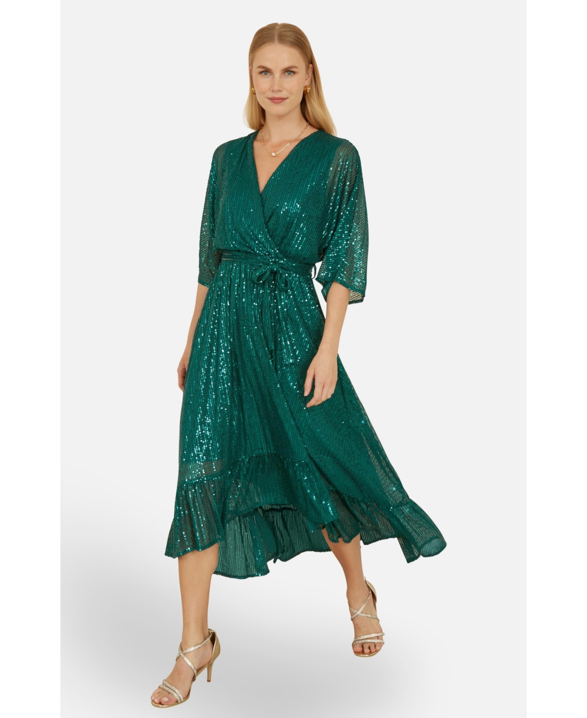 Yumi Women's Sequin Kimono Midi Wrap Dress
