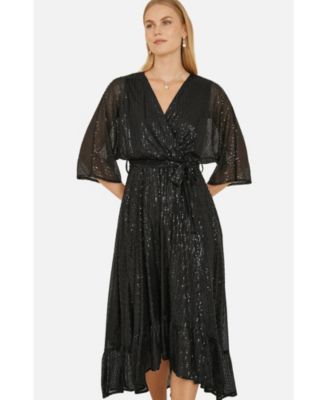 Women's Sequin Kimono Midi Wrap Dress