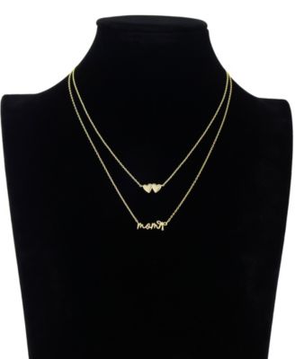 Gold Plated "Mom" and Double Heart Necklace Set