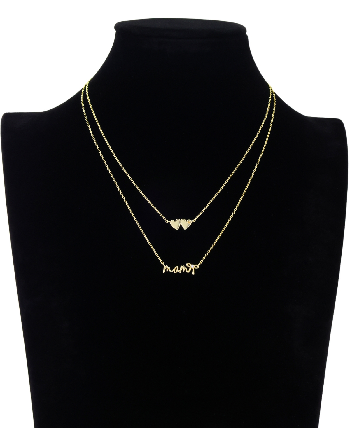 Unwritten Gold Plated "mom" And Double Heart Necklace Set In Gold