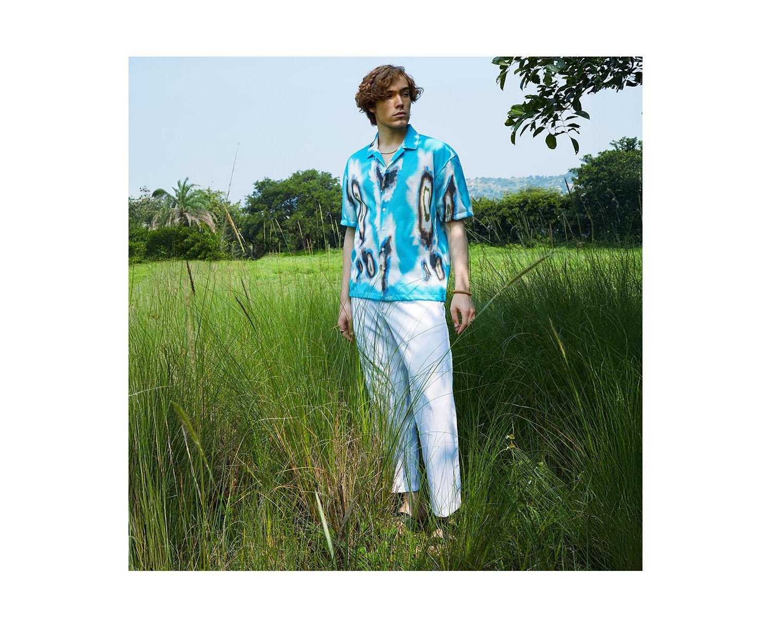 Men's Sky Blue Topography Mesh Oversized Shirt