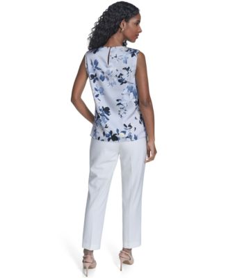 Women's Printed Sleeveless Charm Back Keyhole Top