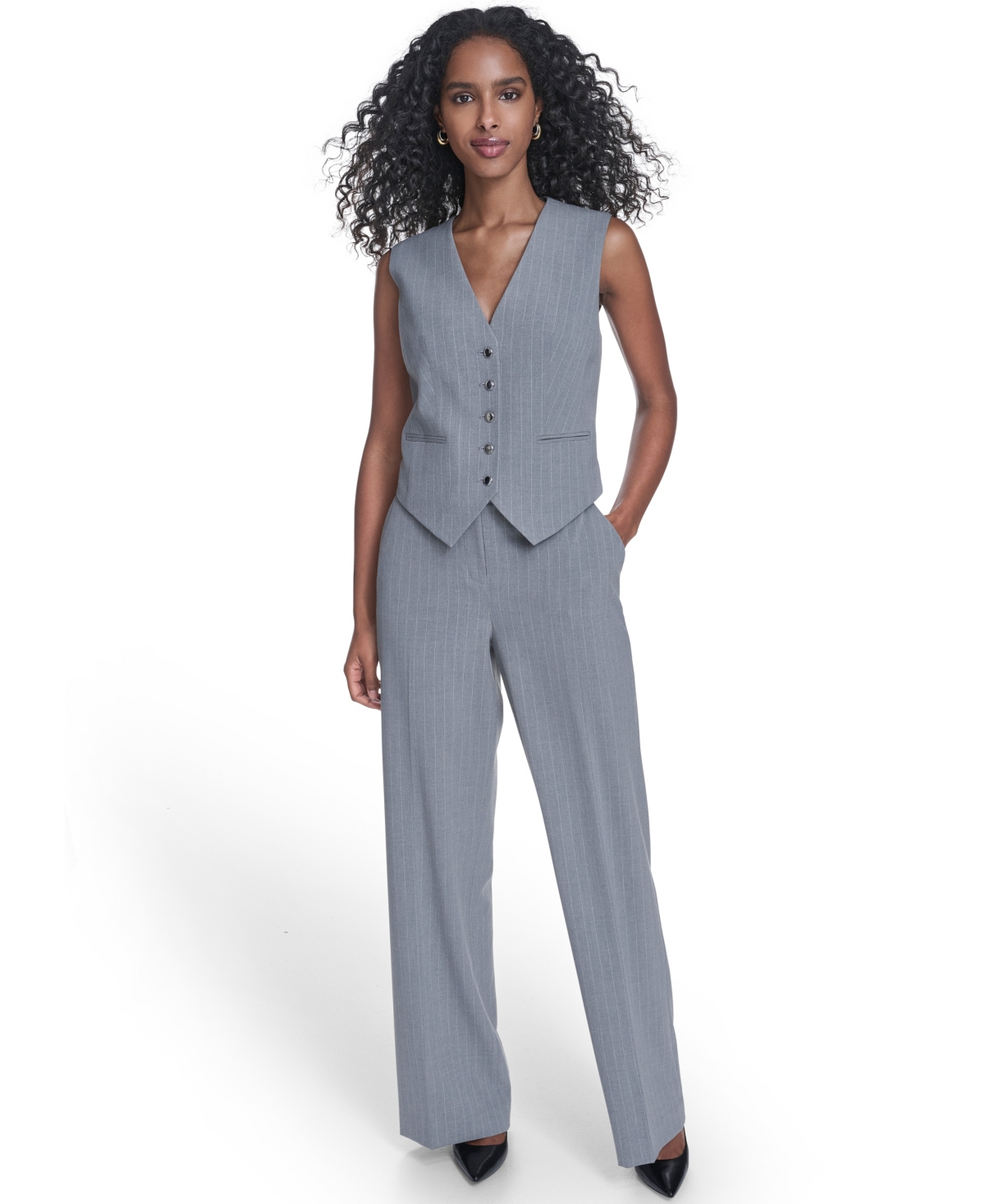 Calvin Klein Women's Pinstripe Vest Top In Gray