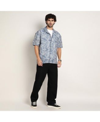 Men's Steel Blue Vine-Lines Resort Oversized Shirt