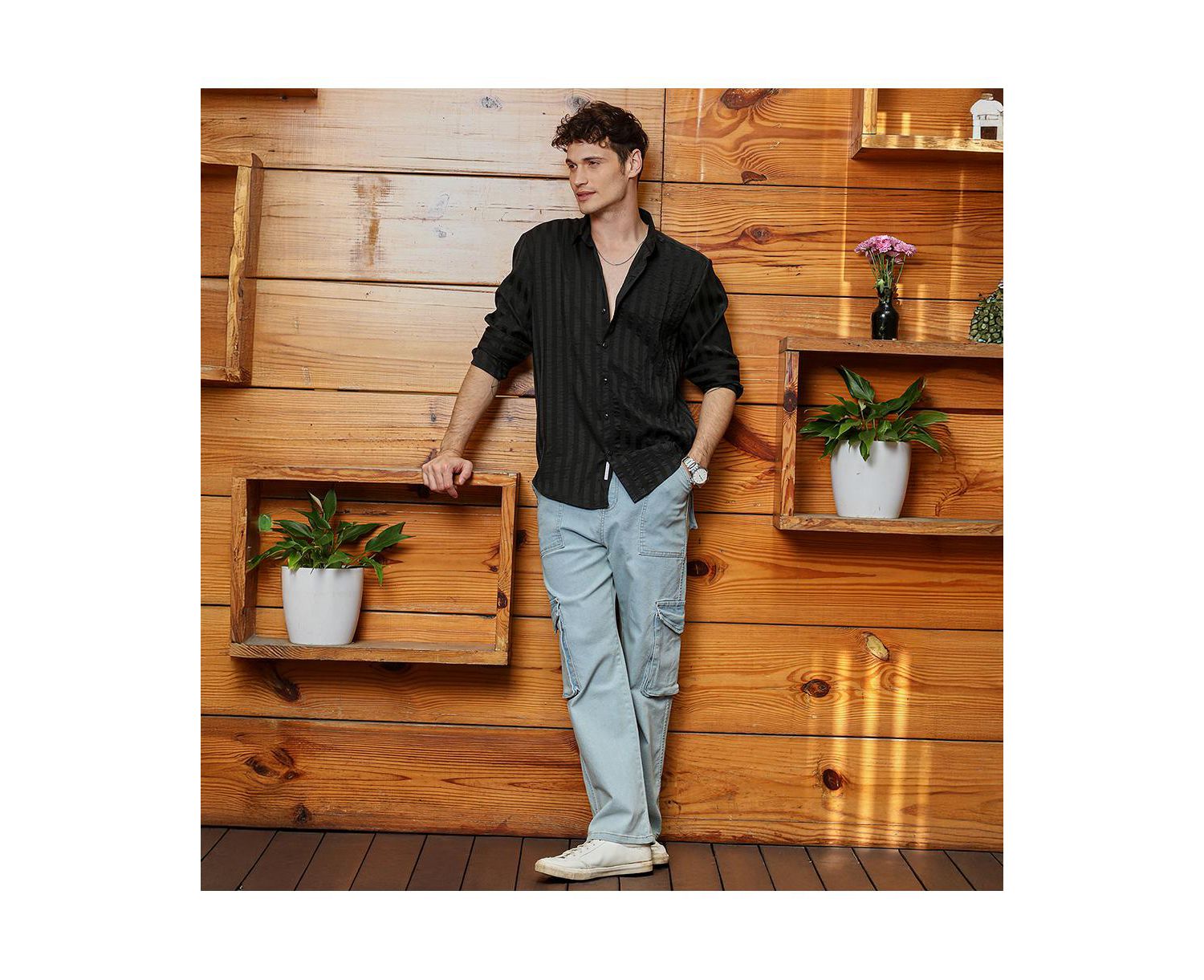Men's Onyx Black Candy-Striped Shirt