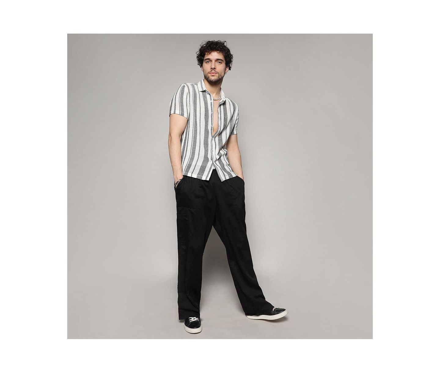 Мужская рубашка Cahoot Campus Sutra White & Grey Unbalanced Striped Woven, цвет: Белый — фото 6