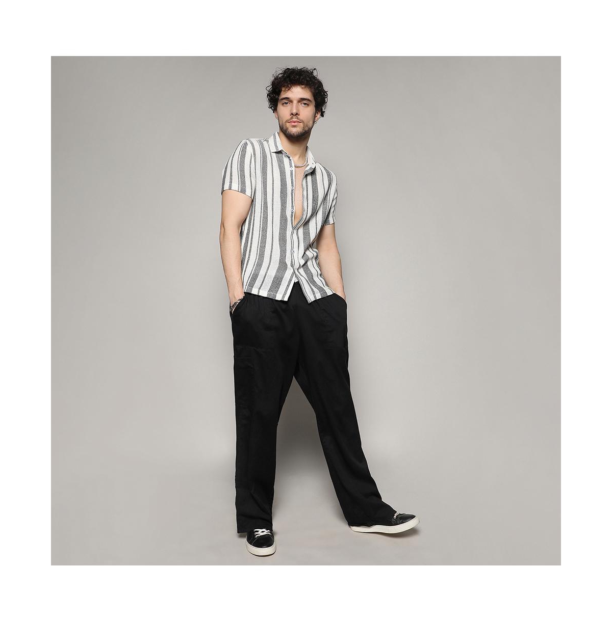 Campus Sutra Men's White & Unbalanced Striped Woven Shirt