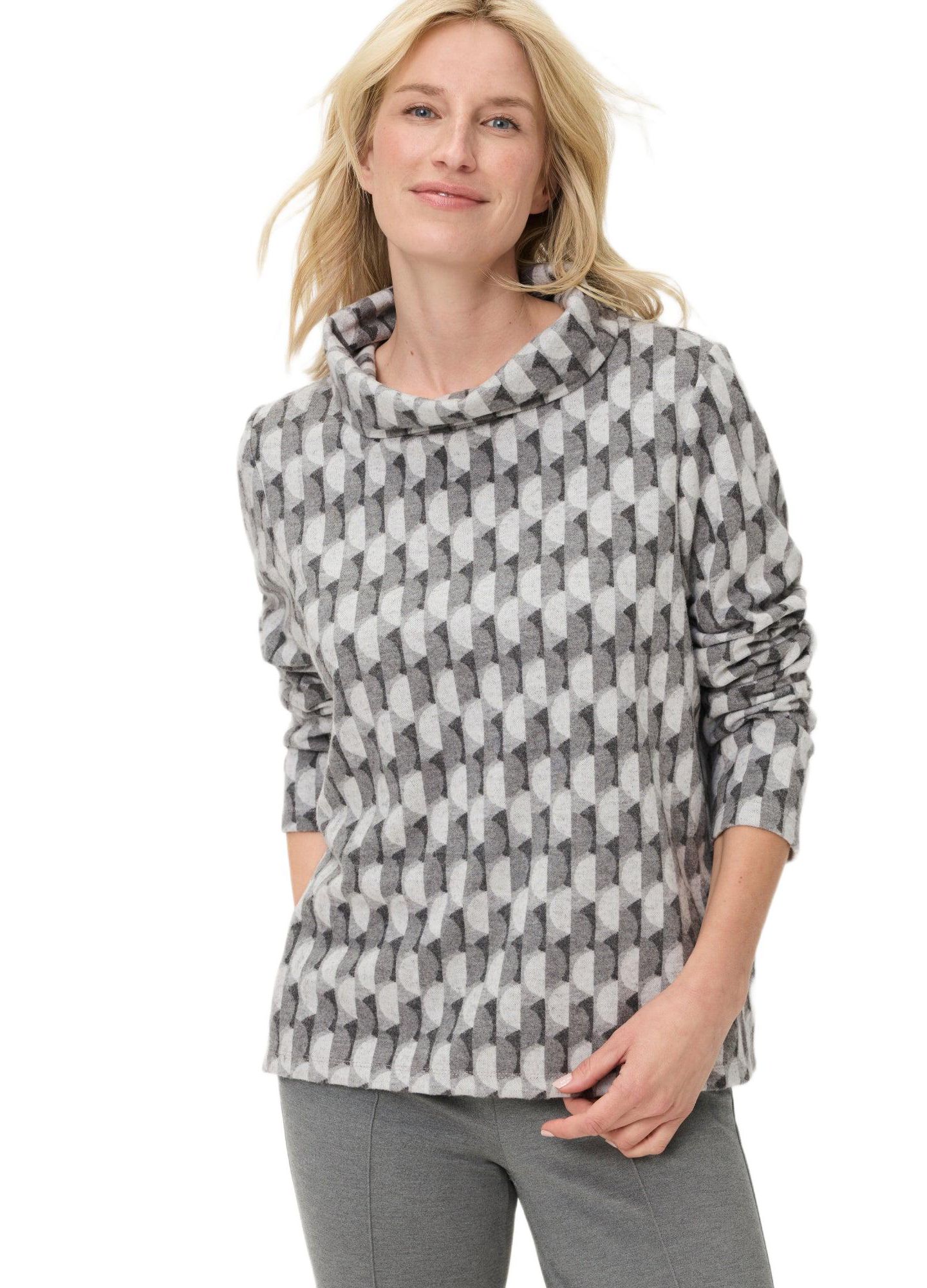 Женский топ Olsen Geo Jersey Top, цвет: Серый каменный меланжевый — фото 1
