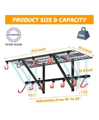 Patented 250 lbs Heavy-Duty Adjustable 16–24" Garage Wall Storage Rack, Multi-Hook Organizer