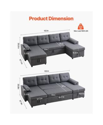 U-Shaped Convertible Sofa Bed with Chaise and Pull-Out Sleeper