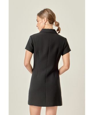 Women's Velvet Button Collar Mini Dress