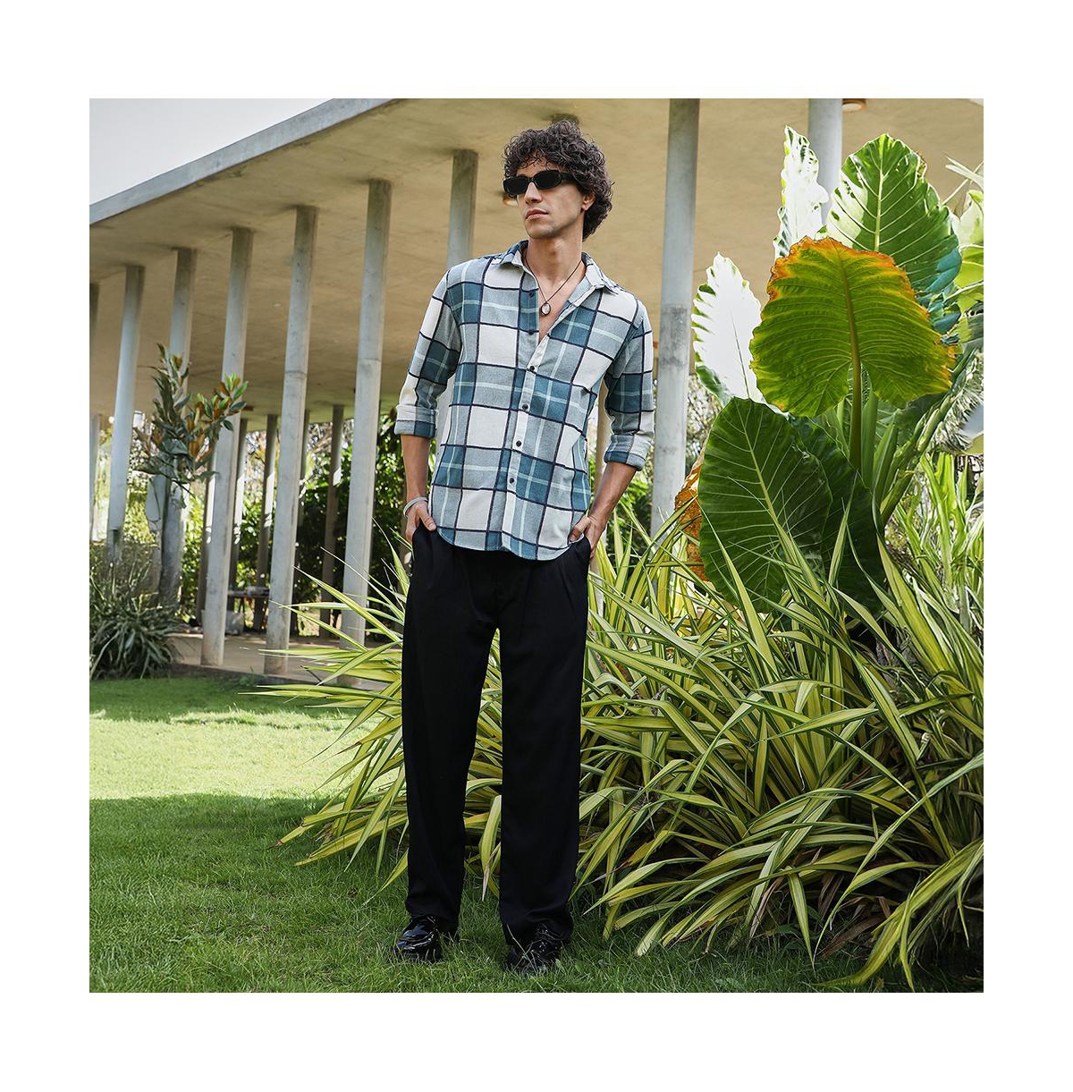 Campus Sutra Men's Steel Blue Overlaping Check Shirt