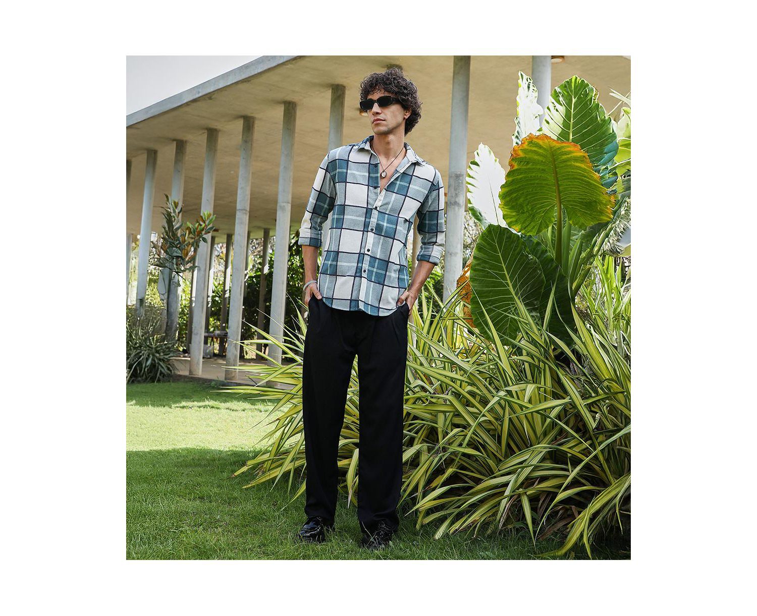 Men's Steel Blue Overlaping Check Shirt